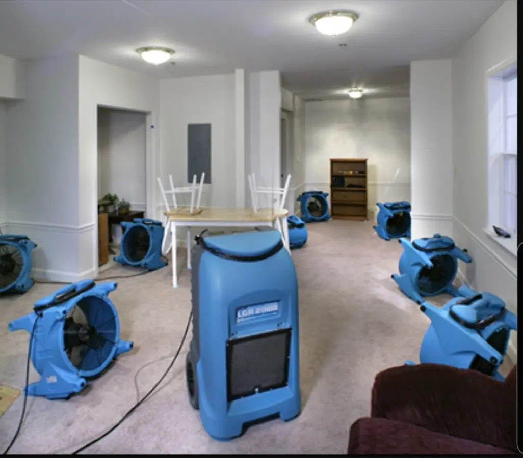 Air movers and dehumidifier setup for Water Damage Restoration in Straban